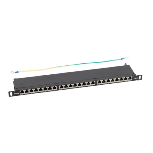 NTSS Патч-панель NTSS PREMIUM 0.5U 24 порта RJ45 FTP cat.5e, Krone IDC с задним кабельным органайзером NTSS-PP2-PM-0.5U-24-FTP-RJ45-5e-K