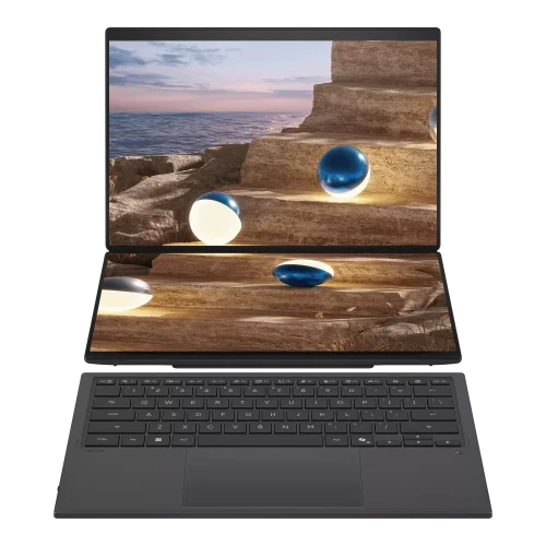 Ноутбук ASUS UX8407AA-SN537X Duo Touch 14+14(2880x1800 OLED 16:10)/ Touch/ Intel Core Ultra X9 378H(2Ghz)/ 32768Mb/ 2TbPCISSDGb/ noDVD/ Int:Intel Graphics/ Cam/ BT/ WiFi/ 99WHr/ war 1y/ 1.65kg/ Moher Gray/ Win11P (90NB16V1-M00VT0)