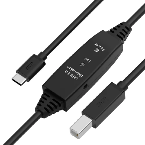 GCR PRO Кабель активный 7.5m Type-C / BM USB 2.0, черный, с усилителем сигнала, разъём для доп.питания, 28/24 AWG, GCR-55516