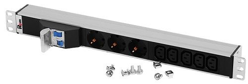 Блок розеток Rem-32 с авт., 3 Schuko, 5 IEC 60320 C13, 32 А, алюм., 19