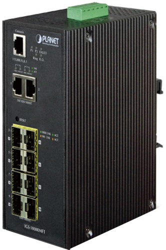 IGS-10080MFT индустриальный управляемый коммутатор/ IP30 Industrial 8* 100/1000F SFP + 2*10/100/1000T Full Managed Ethernet Switch (-40 to 75 degree C), 1588