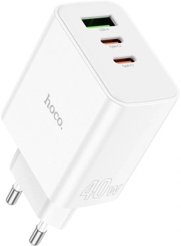 Сетевое зар./ устр. Hoco C126A Pure power PD40W three-port(2C1A) charger(EU 40W (PD+QC) белый (2171777) (2171777#MLN)