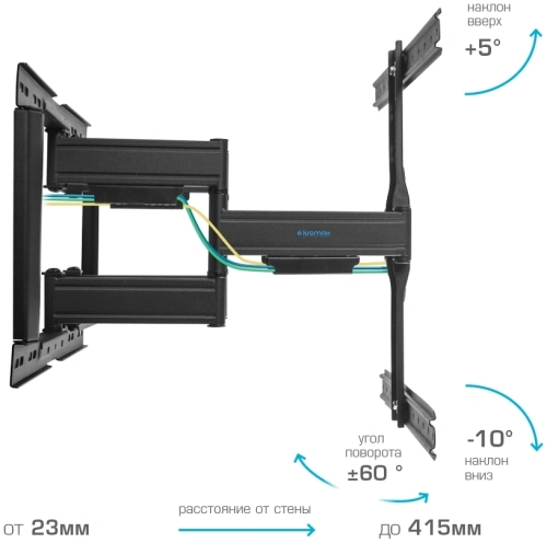 Кронштейн для ТВ KROMAX ULTRA SLIM-102 BLACK, (max VESA 600x400 мм., настенный, max 60 кг, 3 шт./уп. ) (90653) фото 4