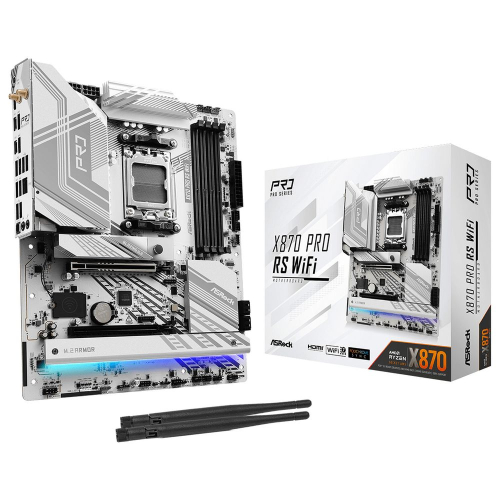 Материнская плата ASROCK X870 PRO RS WIFI, AM5, X870, 4*DDR5, 4*SATA, 3*M.2, 6*USB 2.0, 4*USB 3.2, Type-C, 2*PCIx16, 1*M.2 (Key E), HDMI, ATX
