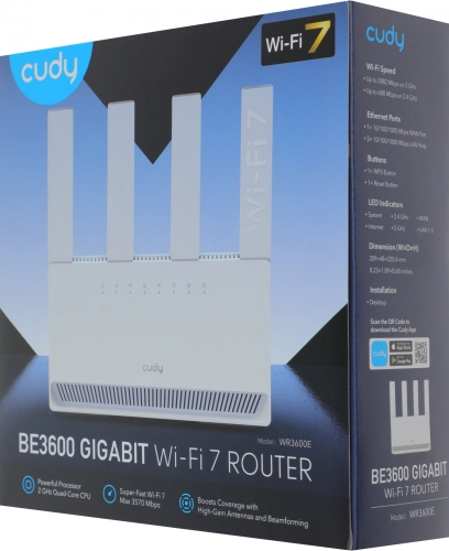 Маршрутизатор/ BE3600 Gigabit Dual Band Wi-Fi 7 Mesh Router, Chipset Broadcom, 802.11be/ax/ac/a/b/g/n, 2882Mbps at 5GHz + 688Mbps at 2.4GHz, 4 x 10/100/1000Mbps Ports, 4 x 5dBi fixed antennas, WiFi router/AP/ Repeater/WISP Mode, (WR3600E) фото 7