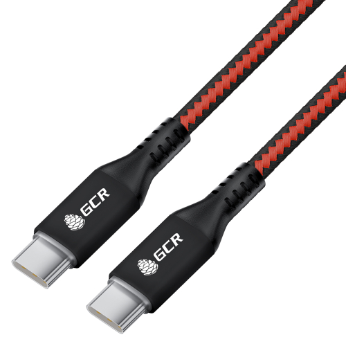 GCR Кабель 1.0m Type C-C POWER DELIVERY 18 W, быстрая зарядка, текстиль красно-черный, AL case, GCR-56730