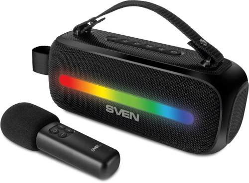 SVEN PS-255, черный (12 Вт, Bluetooth, FM, USB, караоке микрофон, 3600мА*ч) (SV-022563)