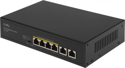 Коммутатор/ 6-Port 10/100/1000M PoE+ Switch, 4-Port 10/100/1000 BASE-T Gigabit PoE+ ports, 2-Port 10/100/1000 BASE-T Gigabit Uplink ports, 802.3at/af, VLAN mode support for port #1 ~ #4, Extend mode support for port #3 ~ #4, Fanless (GS1006P) фото 2