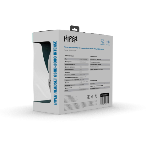 Гарнитура компьютерная игровая HIPER GSND-3000 White (Стерео, 40мм, mini-jack 3.5мм, регулировка оголовья, кабель 2м, белый) фото 4