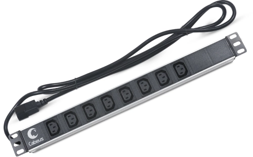 Блок розеток Cabeus PDU-8I-2IEC Блок розеток для 19 шкафов, гор., 8 розеток IEC 320 C13, 10 A, без выключателя, алюм. корпус, шнур 2 м, вилка IEC 320 C14