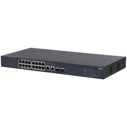 Коммутатор DAHUA DH-CS4218-16ET-135 16-портовый PoE коммутатор с облачным управлением, 16xRJ45 100Mb, 2хКомбо SFP/RJ45 1Gb uplink, суммарно 135Вт, коммутация 7.2 Гбит/с, MAC-таблица 8К (DH-CS4218-16ET-135)