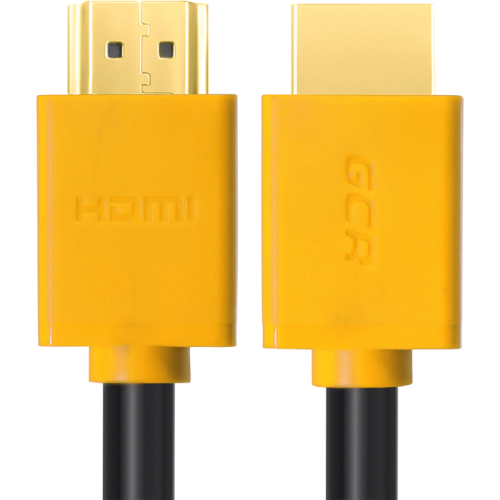 GCR Кабель 1.8m HDMI версия 1.4, черный, желтые коннекторы, OD7.3mm, 30/ 30 AWG, позолоченные контакты, Ethernet 10.2 Гбит/ с, 3D, 4K GCR-HM440-1.8m, экран