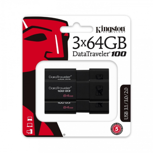 Флеш накопитель 64GB Kingston DataTraveler Traveler 100 G3, USB 3.0, 3х64GB (DT100G3/64GB-3P) фото 3