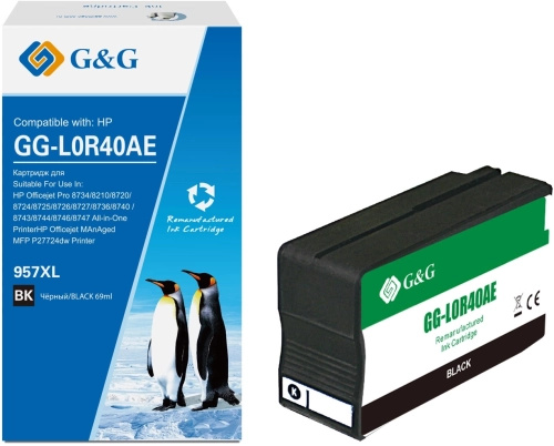 Картридж струйный G&G GG-L0R40AE 957XL черный (73мл) для HP OJ Pro 8734/ 8210/ 8720/ 8724/ 8725/ 8726/ 8727/ 8736/ 8740/ 8743/ 8744/ 8746/ 8747