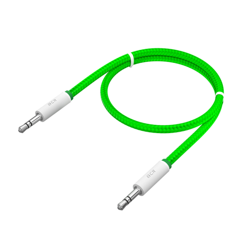 GCR Кабель аудио 1.5m jack 3,5mm/ jack 3,5mm зеленый нейлон, белые коннекторы зеленая окантовка, ультрагибкий, 28 AWG, M/ M, Premium, экран, стерео, GCR-AVC8262-1.5m