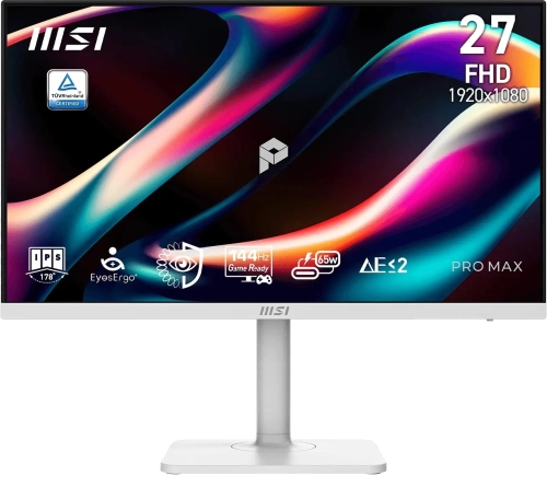 Монитор MSI PRO MAX 271PHW E14 27 16:9 FHD(1920x1080) IPS Flat,4ms(GTG),1500:1,100M:1,300nit,HDMI,DP,2xUSB Type-A,USB Type-B,USB Type-C,Speaker,Tilt,Swivel,Height,Pivot,144Hz,White,1y w-ty (9S6-3PF54H-022)