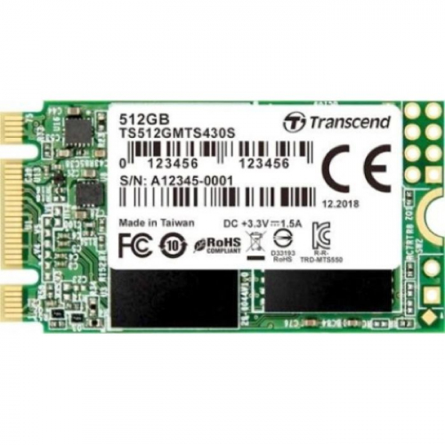 Твердотельный накопитель SSD Transcend MTS430 512GB M.2 2242 SATA 6Gb/ s TLC 3D NAND 560/ 500MB/ s 80K/ 85K IOPS MTBF 1M (TS512GMTS430S)