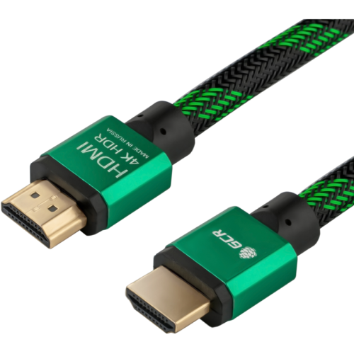Greenconnect Кабель 1.0m HDMI версия 2.0, HDR 4:2:2, Ultra HD, 4K 60 fps 60Hz/ 5K*30Hz, 3D, AUDIO, 18.0 Гбит/ с, 28/ 28 AWG, OD7.3mm, тройной экран, BICOLOR нейлон, AL корпус зеленый, GCR-51485