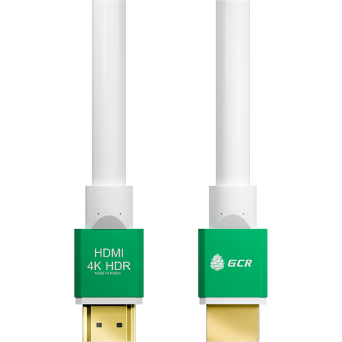 Greenconnect Кабель 0.5m HDMI версия 2.0, HDR 4:2:2, Ultra HD, 4K 60 fps 60Hz/5K*30Hz, 3D, AUDIO, 18.0 Гбит/с, 28/28 AWG, OD7.3mm, тройной экран, белый, AL корпус зеленый, GCR-51296