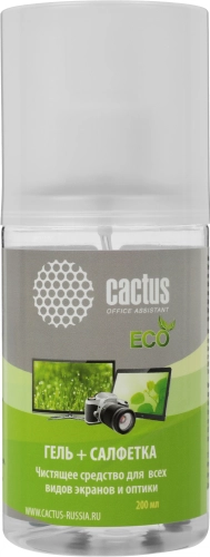 Чистящий набор (салфетка + гель) Cactus CS-S3004E для экранов и оптики 1шт 18x18см 200мл