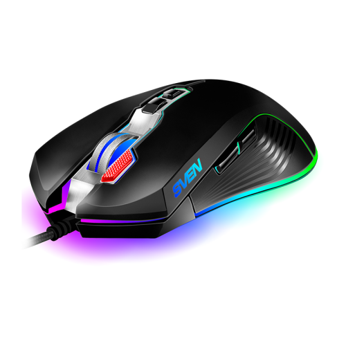 SVEN RX-G850 Игровая мышь чёрная (USB, 8 кнопок, 6400 dpi, SoftTouch, RGB-подсветка) (SV-019297)