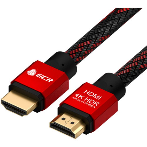 GCR Кабель 1.5m HDMI 2.0, BICOLOR нейлон, AL корпус красный, HDR 4:2:2, Ultra HD, 4K 60 fps 60Hz/ 5K*30Hz, 3D, AUDIO, 18.0 Гбит/ с, 28AWG. GCR-52162