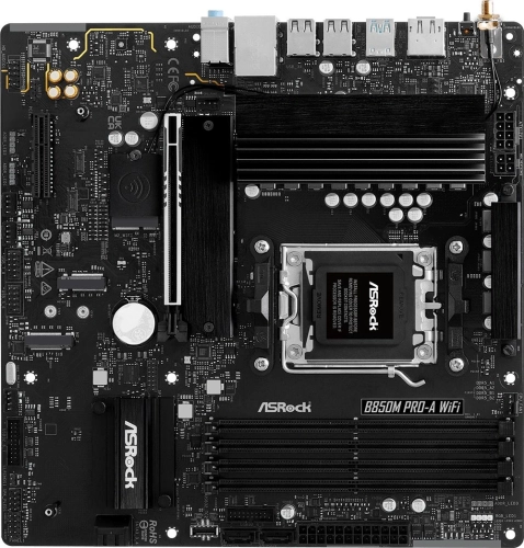 Материнская плата ASROCK B850M PRO-A WIFI, AM5, B850, 4*DDR5, 4*SATA, 4*M.2, 4*USB 2.0, 3*USB 3.2, 2*Type-C, 2*PCIx16, 1*M.2 (Key E), HDMI+DP, mATX
