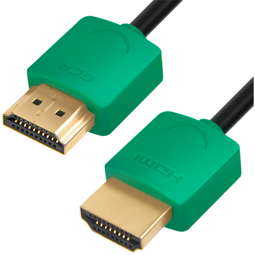 Greenconnect Кабель SLIM 2.0m HDMI 2.0, зеленые коннекторы Slim, OD3.8mm, HDR 4:2:2, Ultra HD, 4K 60 fps 60Hz, 3D, AUDIO, 18.0 Гбит/с, 32/32 AWG, GCR-51582
