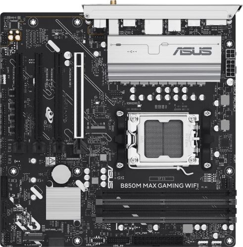 Материнская плата ASUS B850M MAX GAMING WIFI, AM5, B850, 4*DDR5, 4*SATA, 3*M.2, 5*USB 3.2, 2*USB 2.0, Type-C, 5*PCIx16, DP+HDMI, mATX; 90MB1LL0-M0EAY0