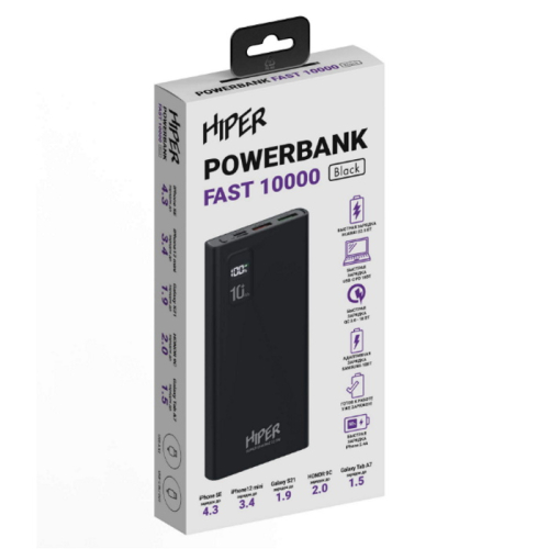 Внешний аккумулятор Hiper Fast 10000, 10000mAh, 5A QC PD, 2xUSB (FAST 10000 BLACK) фото 7