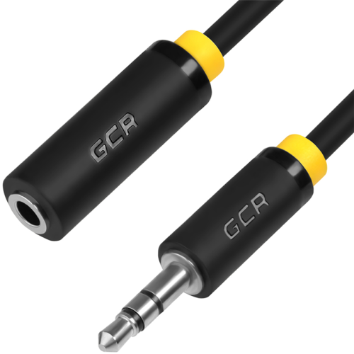 Greenconnect Удлинитель аудио 0.5m jack 3,5mm/ jack 3,5mm черный, желтая окантовка, ультрагибкий, 28AWG, M/ F, Premium GCR-STM1114-0.5m, экран, стерео