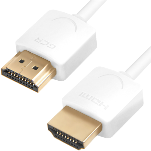 GCR Кабель HDMI 2.0 SLIM, 1.0m, белый, OD3.8mm, HDR 4:2:2, Ultra HD, 4K 60 fps 60Hz, 3D, AUDIO, 18.0 Гбит/ с, 30/ 30 AWG (HM502) (GCR-51481)