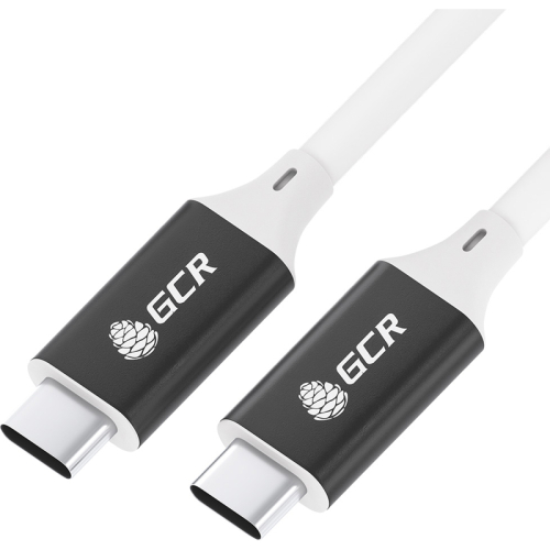 GCR Кабель USB 3.1 Type C-С, 2.0m белый, 100W/ 20V/ 5A, M/ M, TPE, AL сase черный, белый ПВХ, экран, армированный (GCR-50867)