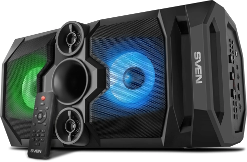 SVEN PS-655 2.0 чёрные Мобильные колонки (2x25W, mini Jack, USB Type-C, USB flash, Bluetooth, FM, micro SD, ПДУ, LED экран, 4400 мA, RGB подсветка) (SV-020163)