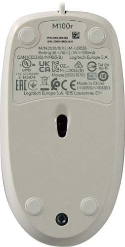 Мышь LOGITECH M100R белая USB, 3 кн., 1000 dpi, (910-005007) фото 3
