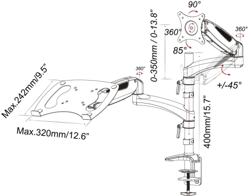 Кронштейн для монитора/ноутбука Cactus CS-VM-LH08-BK черный 13-32 макс.16кг настольный поворот и наклон фото 6
