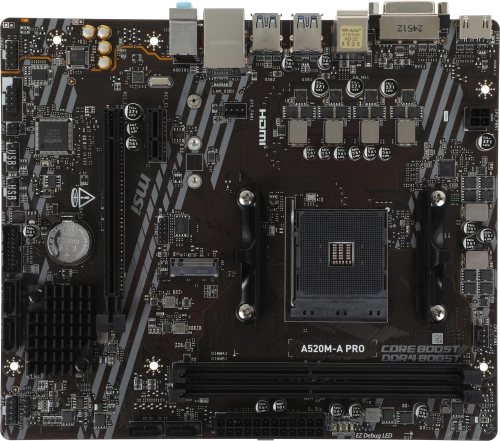 Материнская плата/ MB MSI AMD A520 sAM4, 2xDDR4(64GB), DVI-D/HDMI 2.1, 1xPCIe 3.0x16, 1xPCIe 3.0, 1xLAN, 4xSATA 6Gb/s, 1xM.2, 4xUSB 3.2, 2xUSB 2.0, 1xPS/2, mATX (A520M-A PRO) фото 2