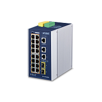 коммутатор/ PLANET IP30 Industrial L2+/L4 16-Port 1000T 802.3at PoE+ 2-Port 1000T + 2-port 100/1000X SFP Full Managed Switch (-40 to 75 C, dual redundant power input on 48~56VDC terminal block, DIDO, ERPS Ring Supported, 1588) (IGS-20160HPT)