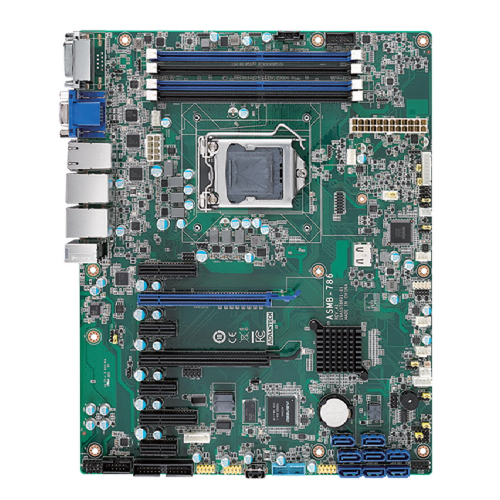 ASMB-786G2-00A1 Серверная плата ATX, поддержка Intel Core i3/i5/i7 8th Gen Xeon E, LGA1151, 4xDDR4 2133/2400/2666 МГц до 64 ГБ ЕСС, DVI, VGA, HDMI, 2xCOM, 4xUSB 3.1, 2xGbE LAN, 8xSATA III, RAID 0,1,5,10, Аудио, питание 12 В DC (требуется установка батар