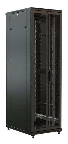 Шкаф коммутационный WRline (WR-TT-2266-DD-RAL9004) напольный 22U 600x600мм пер.дв.перфор.2ств. задн.дв.перфор.2-хст. 2 бок.пан. направл.под винты 800кг черный 510мм 1166мм IP20 сталь