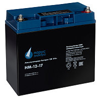 Battery Parus Electro, standard series HM-12-26, voltage 12V, capacity 26Ah (discharge 20 hours), max. discharge current (5sec) 300A, max. charge current 9.6A, lead-acid AGM type, M5 bolt terminals, LxWxH 175x166x125mm., total height with terminals 125mm.