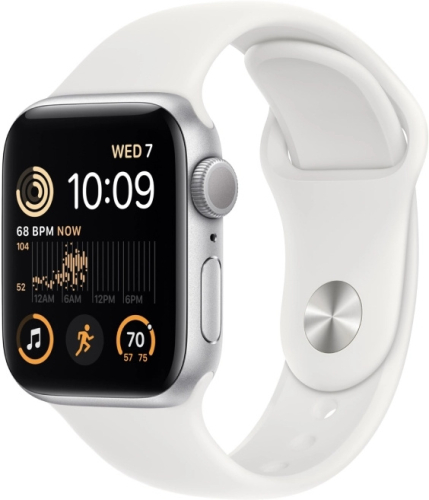 Смарт-часы Apple Watch SE 2022 A2723 44мм OLED корп.серебристый рем.белый разм.брасл.:M/ L (MNTJ3LL/ A) (MNTJ3LL/A)
