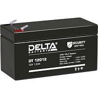 Батарея DELTA серия DT, DT 12012, напряжение 12В, емкость 1.2Ач (разряд 20 часов), макс. ток разряда (5 сек.) 19.5А, макс. ток заряда 0.36А, свинцово-кислотная типа AGM, клеммы F1, ДxШxВ 97х45х52мм.,