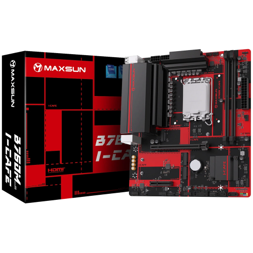 Материнская плата Maxsun MS-B760M I-CAFE B760, LGA1700, 2*DDR5, 1*PCIEx16, 1*PCIEx4, 3*M.2, 4*USB3.2Gen1, 8*USB2.0, 2*SATA3.0, 2.5G, DP, HDMI, M-ATX, RTL (6940709661611)