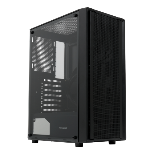 Корпус без блока питания/ Case HSPD M530, Mesh Mid Tower, Black, TG, 0.4 SPCC, no fans ATX, mATX, mITX 155/ 290/ 200mm 2x2.5