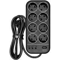 Фильтр-удлинитель PowerCom SP-08 USB03AB 3.0M, 8 розеток, черный, 16А, 4кВт, 175Дж, 3*USB, защитные шторки, защита от КЗ, перегрузки, ВЧ и импульсных помех, кабель 3x1 мм2, ШхГхВ 230х105х45 мм, вес 0.
