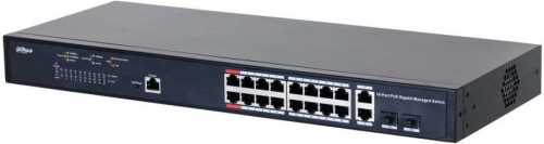 DAHUA 16-портовый гигабитный управляемый коммутатор с PoE, уровень L2Порты: 16 RJ45 10/ 100/ 1000Мбит/ с (PoE/ PoE+/ Hi-PoE/ IEEE802.3bt), 2 комбинированных SFP/ RJ45 (uplink); мощность PoE: порты 1~2 до 90 (DH-PFS4218-16GT-130)