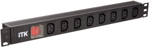 PDU 8 розеток C13 с LED выключателем,1U, вх. С14, без шнура, алюминиевый профиль (PH12-8C133)