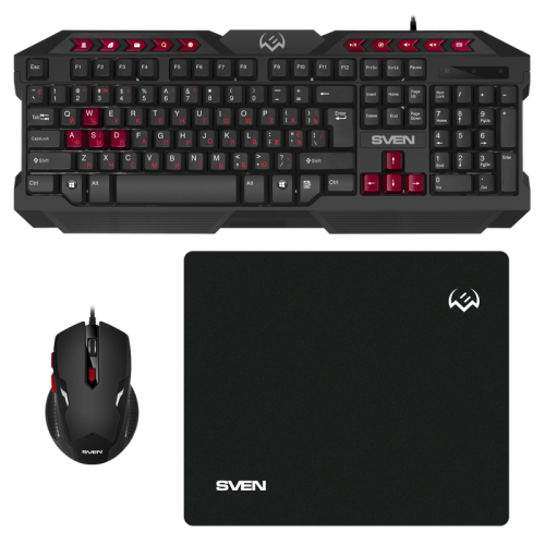 Игровой набор клавиатура+мышь+коврик SVEN GS-9200 (114 кл,, 8 смен. кл., 800-2400DPI, 5+1кл.) (SV-018221)