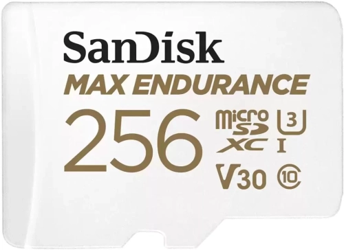 Карта памяти SanDisk MAX ENDURANCE microSDXC 256GB + SD Adapter - for home security cameras & dashcams, up to 120,000 Hours, Full HD / 4K videos, Extreme endurance, up to 100/40 MB/s Read/Write speeds, C10, U3, V30 (SDSQQVR-256G-GN6IA)